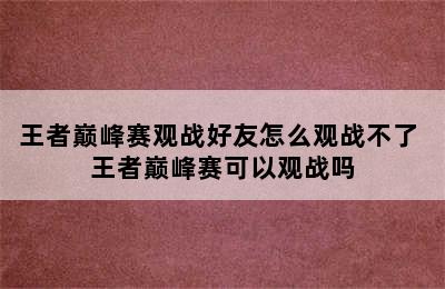 王者巅峰赛观战好友怎么观战不了 王者巅峰赛可以观战吗